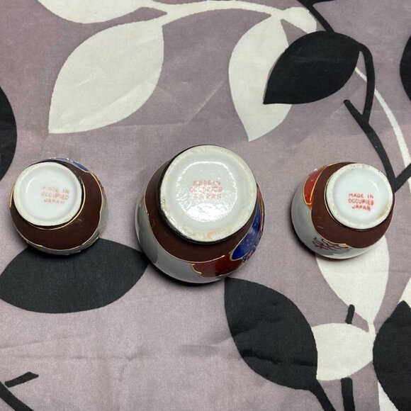 Vintage Occupied Japan Satsuma Moirage Porcelain Bone China Mini Vases Set Of 3 - Picture 10 of 12